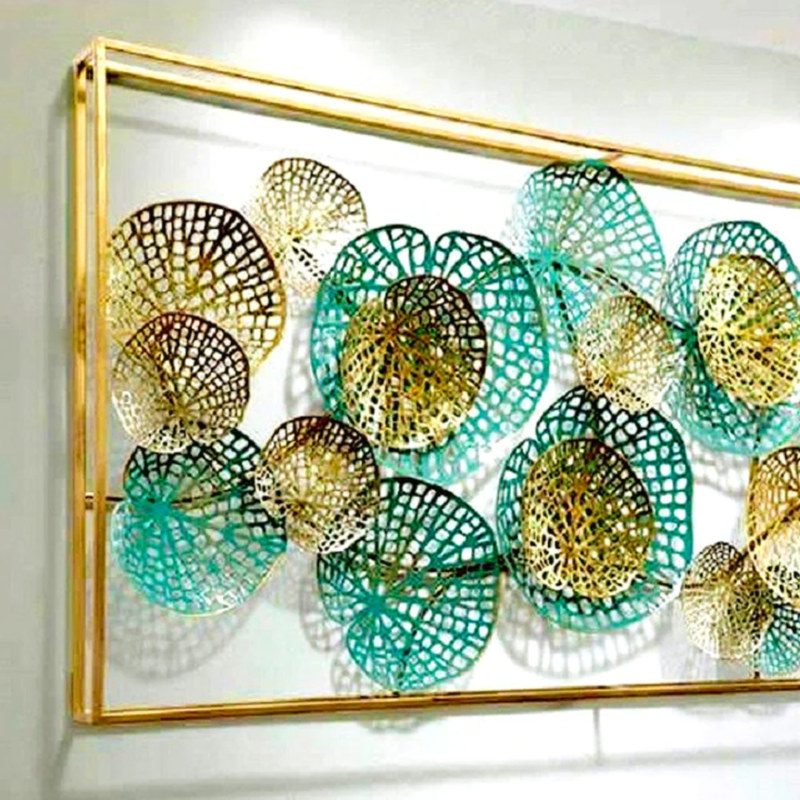 Horizontal 3D Lotus Leaf Metal Wall Art Sculpture with Frame, Buy Floral Metal Wall Hangings in India (48×24 Inches) - Image 2