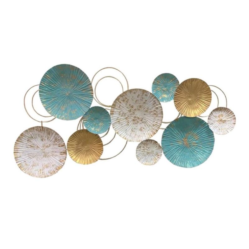 Designer Floral Metal Wall Art Hanging Online - Blue, White & Golden Iron Mettalic Decor Collection (48×24 Inches) - Image 2