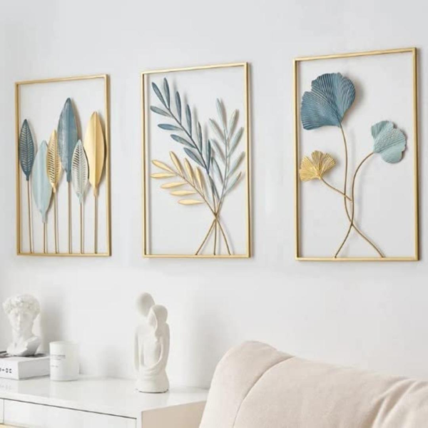 Elegant-Metal-Leaf-Art-Set-Perfect-for-Bedroom-Walls