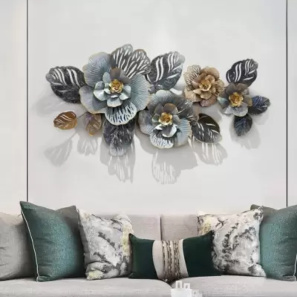 Eye-Catching Grey Metallic Flowers Wall Art.