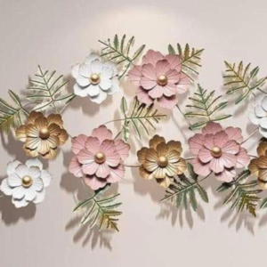 Giant-Metal-Wall-Art-Decorations-Pink-White-Floral-Leaf-Design
