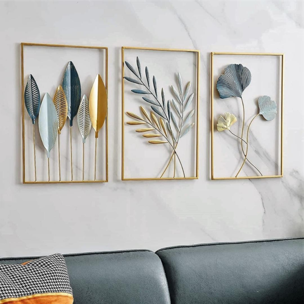 Giant-Metal-Wall-Sculpture-Leaf-Design-Trio-Set-of-3