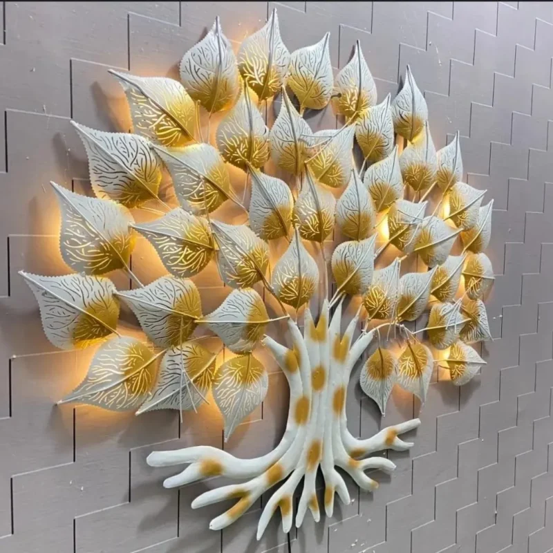 Handcrafted-Fancy-White-and-Golden-Leaves-Wall-Decor