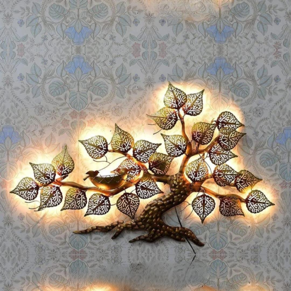 Handcrafted Metal Nest Tree Decorative Wall Art with LED Light