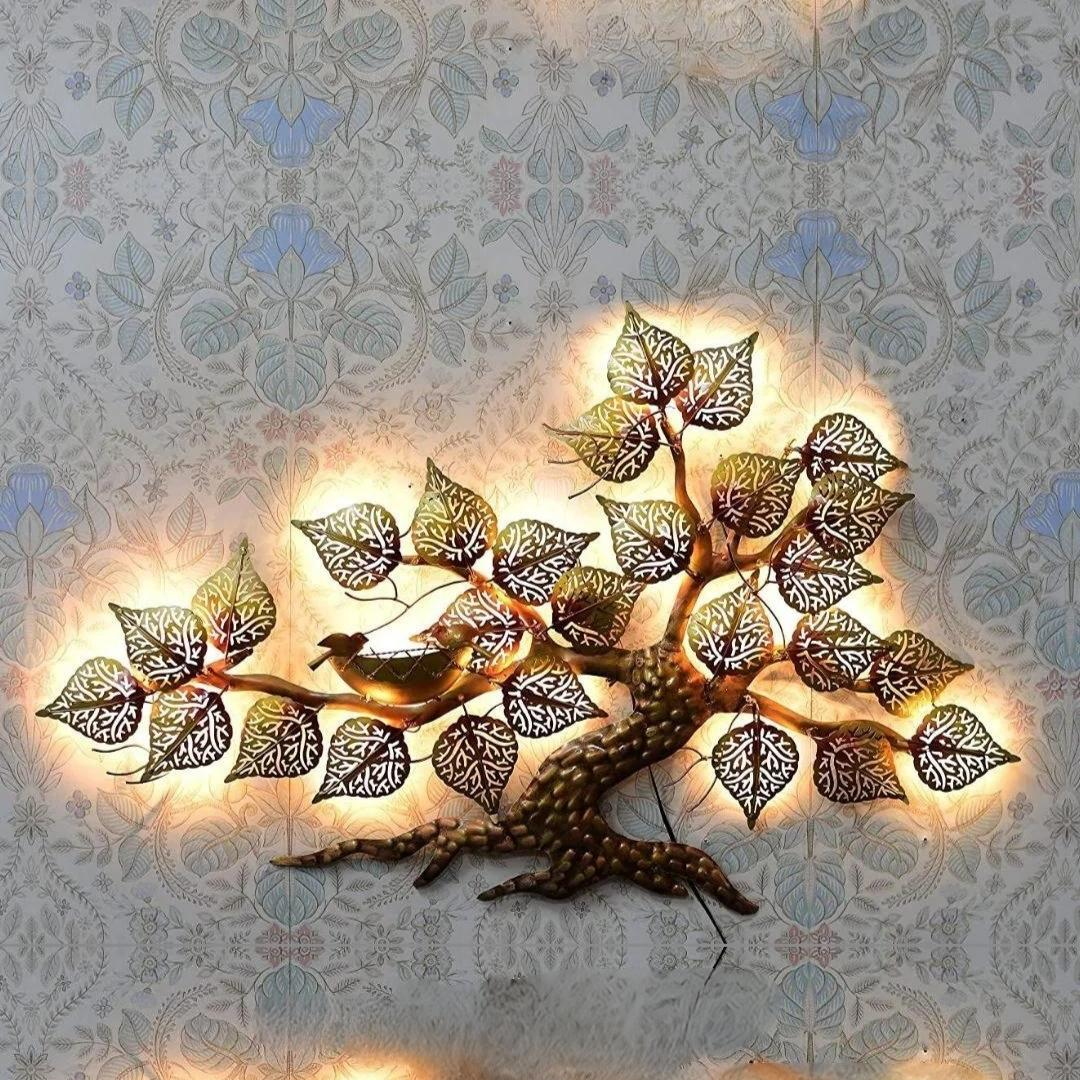 Handcrafted Metal Nest Tree Decorative Wall Art with LED Light
