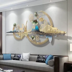 Handmade-Golden-Finish-Wall-Mounted-Sculpture-with-Mountain-Deers