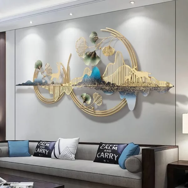 Handmade-Golden-Finish-Wall-Mounted-Sculpture-with-Mountain-Deers
