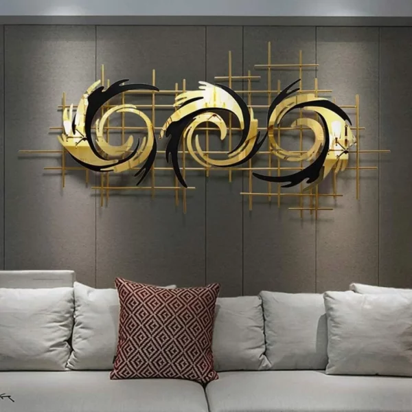 High-Quality-Metal-Wall-Art-Set-of-3-Golden-Dragons-60×30-Inches
