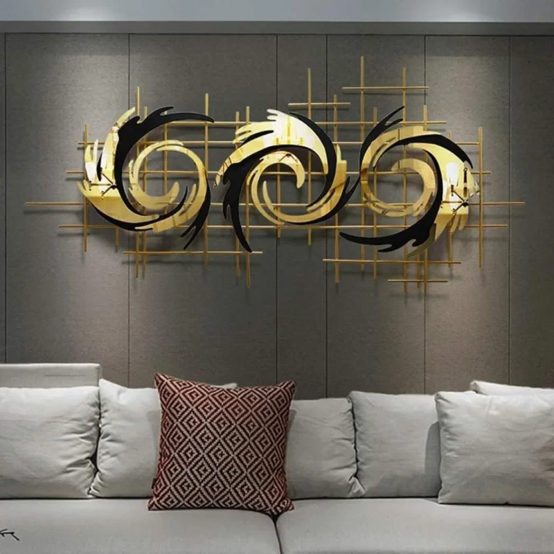 High-Quality-Metal-Wall-Art-Set-of-3-Golden-Dragons-60×30-Inches