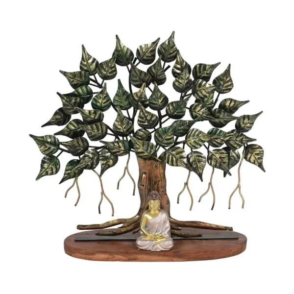 Huge-Buddha-under-tree-multi-colored-metal-statue-collectible