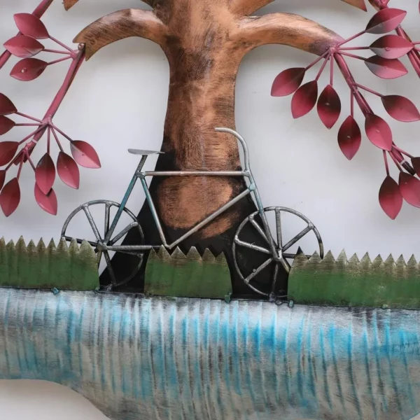 Buy Rustic Metal Cycle under Purple Leaves Tree with LED Lights Online - Large Tree Wall Sculpture for Bedroom and Hall Decor (36"×50")