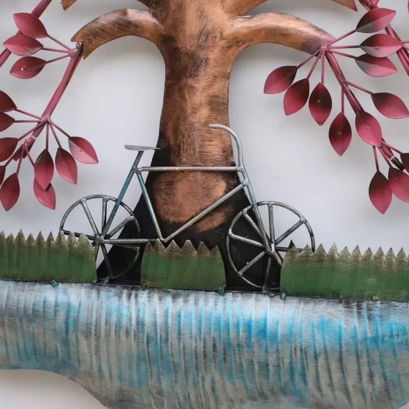 Buy Rustic Metal Cycle under Purple Leaves Tree with LED Lights Online - Large Tree Wall Sculpture for Bedroom and Hall Decor (36"×50") - Image 4