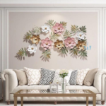 Huge Floral Leaf Metal Wall Hanging in Pink & White for Bedroom