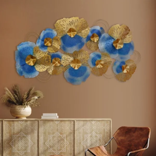 Huge-Metal-Wall-Art-Blue-and-Golden-Flowers-for-Wall-Decor