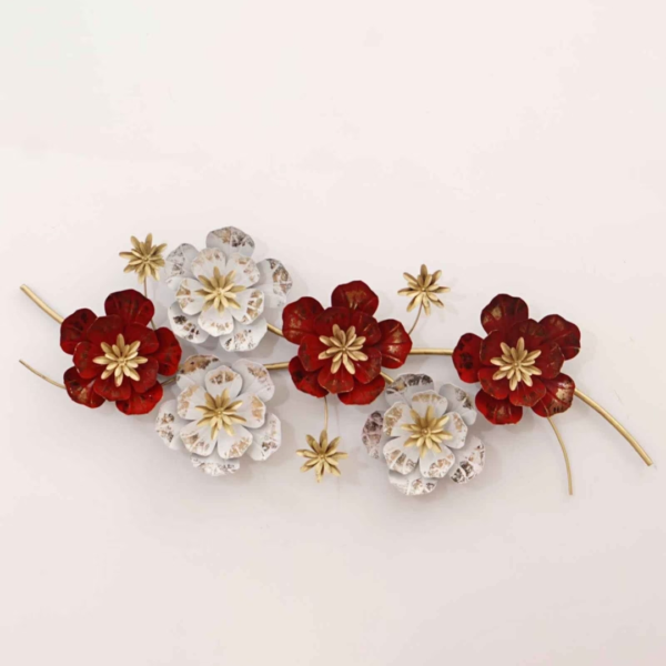 Premium Red and White Floral Metal Wall Art with LED Accent Online - Buy Flower Home Decor for Your Space (Size-48×20 Inches)