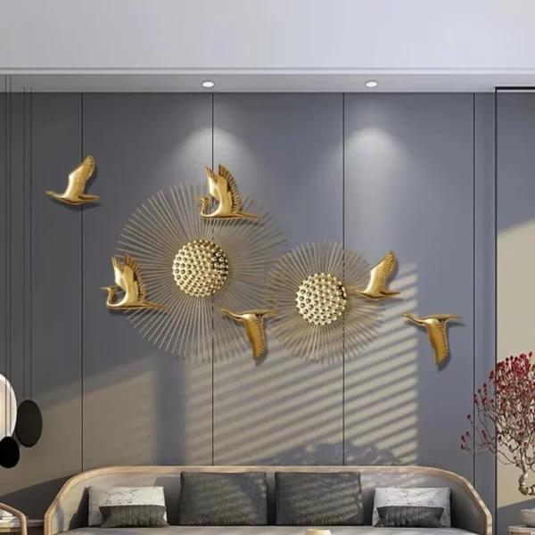 Huge-Wall-Art-Golden-Birds-and-Sun-Flowers