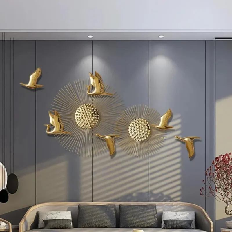 Huge-Wall-Art-Golden-Birds-and-Sun-Flowers