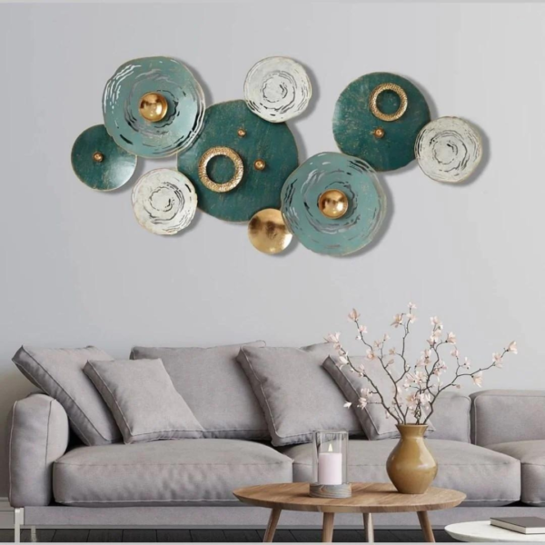 Designer Metallic Royal Green Rings Circular Motion Wall Art Sculpture - Buy Abstract Metal Wall Sculptures for Bedroom, Dining Room (48×24 Inches)