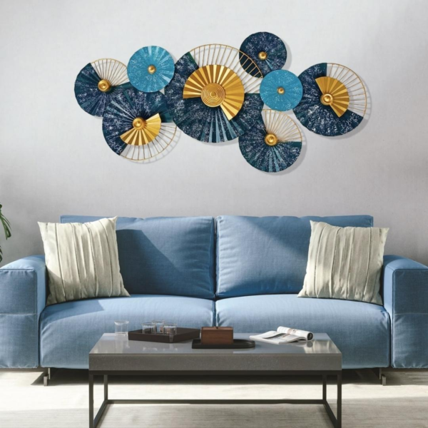 Buy Royal Blue Lotus Leaf Design Metal Wall Art Sculpture Online - Creative Wall Decor Hanging (48×24 Inches)