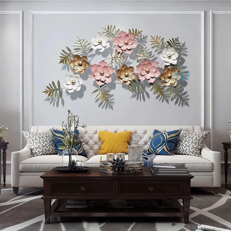Large-3D-Pink-and-White-Floral-Leaf-Metal-Wall-Art-for-Living-Room