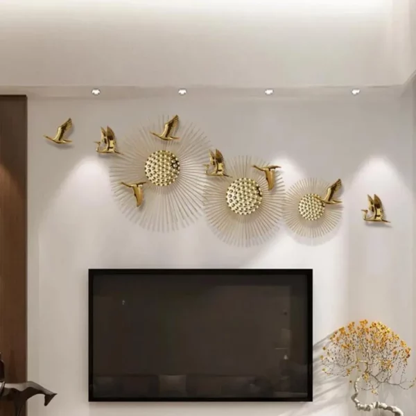 Large-Aluminium-Golden-Birds-with-Sun-Flowers-Wall-Art