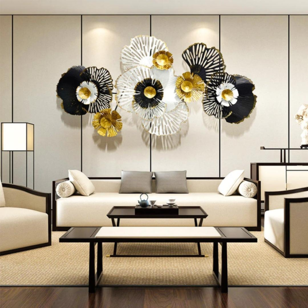 Online Floral Metal Wall Art Sculpture for Living Room Decor - Buy Abstract Design in Black and White Leaves (48×24 Inches)