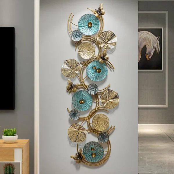 Large-Blue-Golden-Metal-Flowers-Wall-Art-for-Living-Room-Decor