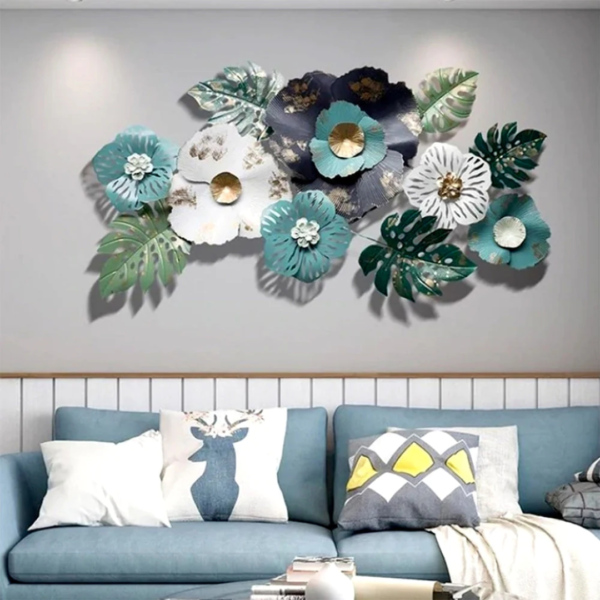 Large-Blue-White-Floral-Metal-Wall-Art-for-Living-Room