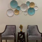 Large Blue, White & Golden Metal Wall Art for Living Room