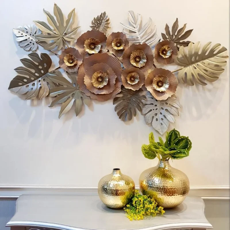 Large-Copper-Flowers-Wall-Art-Handmade-Rustic-Decor-56×30-Inches