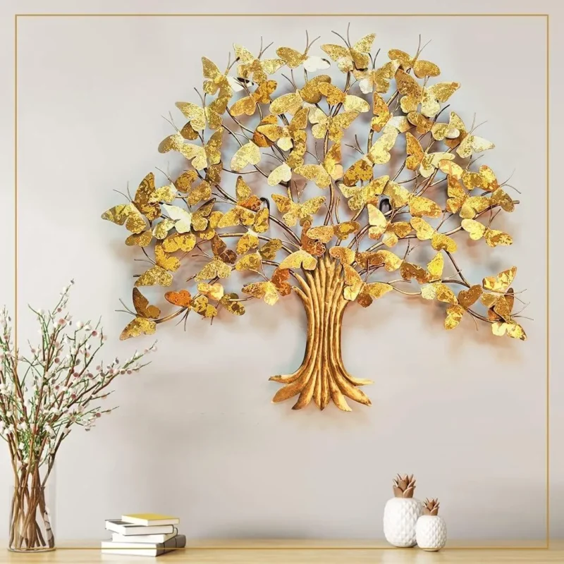 3D LED Lights Golden Butterfly Tree Metal Wall Art (40x36 inches) - Buy Exquisite Metallic Floral Wall Sculptures for Home and Office Decor Online - Image 6