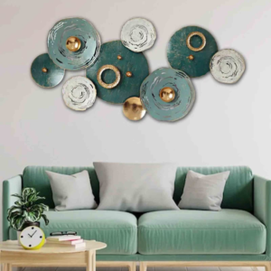 Large Metal Green Rings Wall Art for Living Room Decor