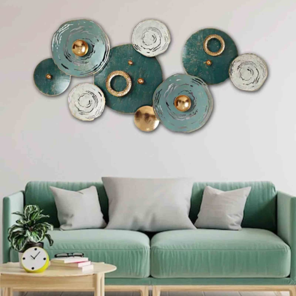 Large Metal Green Rings Wall Art for Living Room Decor