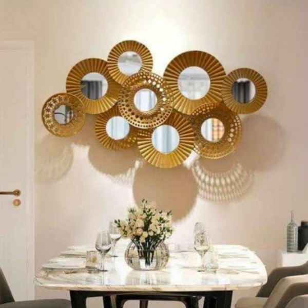 Large Metal Round Mirror Wall Art for Living Room Decor