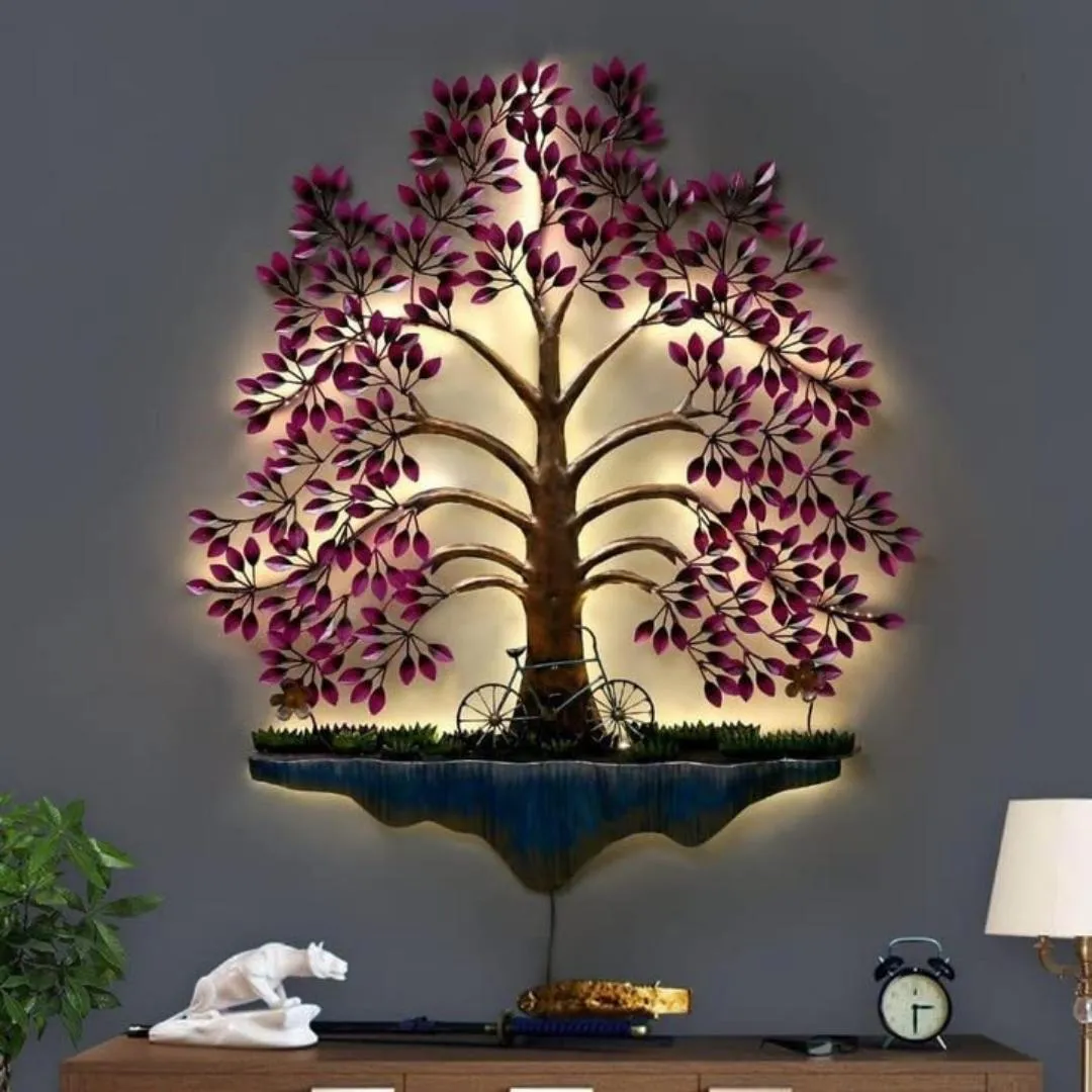 Large-Metal-Wall-Art-Cycle-Under-Purple-Tree-with-LED