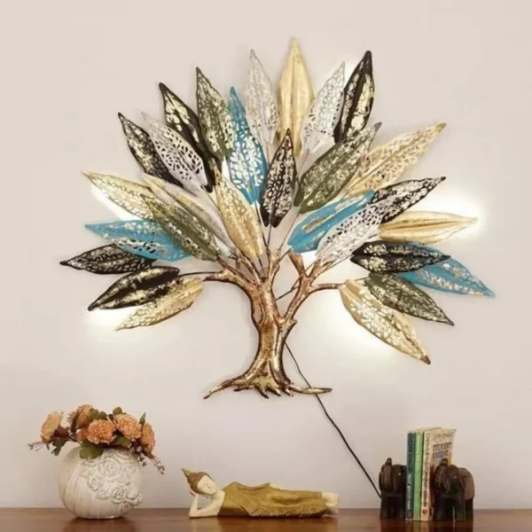 Stunning Multicolor Acid Leaf Tree Metal Wall Hanging with LED Light Online - Buy Handcrafted Golden Metal Wall Art for all Living Spaces in India (38x38 Inches)