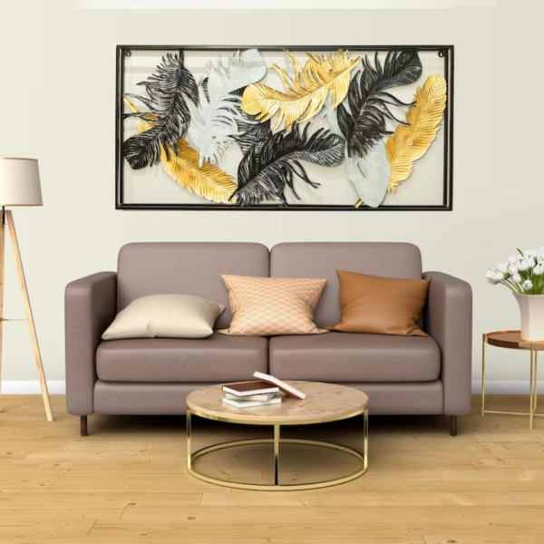 Large Multicolor Feather Double Frame Wall Art for livingroom