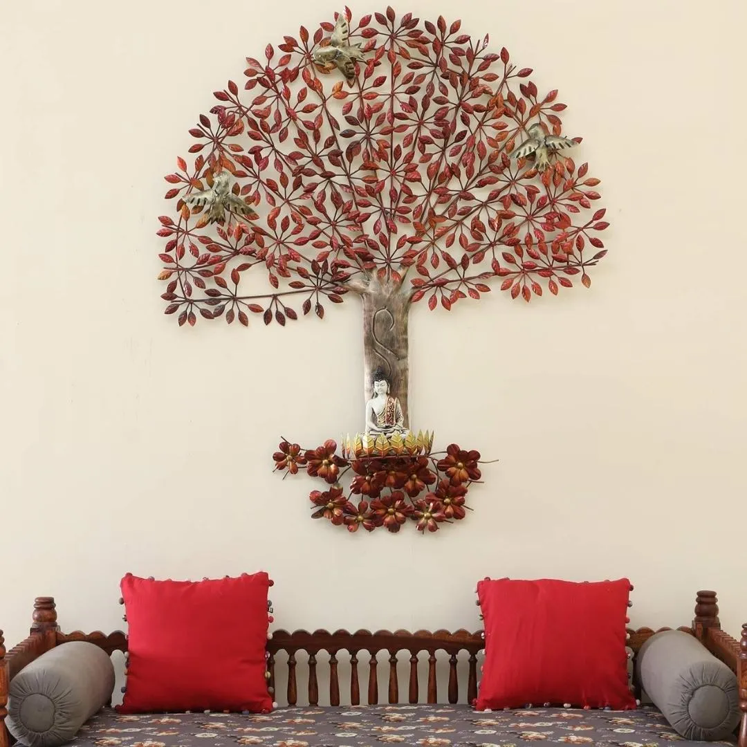 Large-Redish-Leafy-Tree-Buddha-Wall-Art