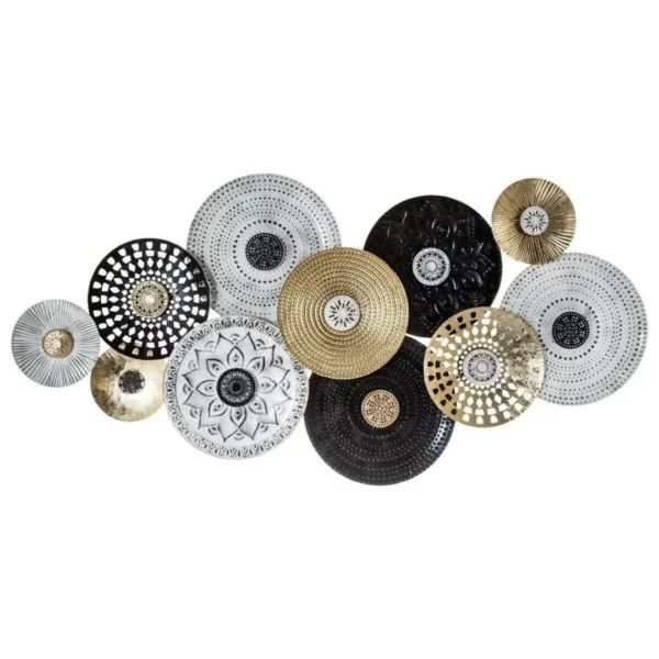 Buy 3D European Vintage Style Metal Wall Art Hanging Online - Grey & Gold Designer Plate Trible Circles, Unique Circular Decor (52x24 Inches)