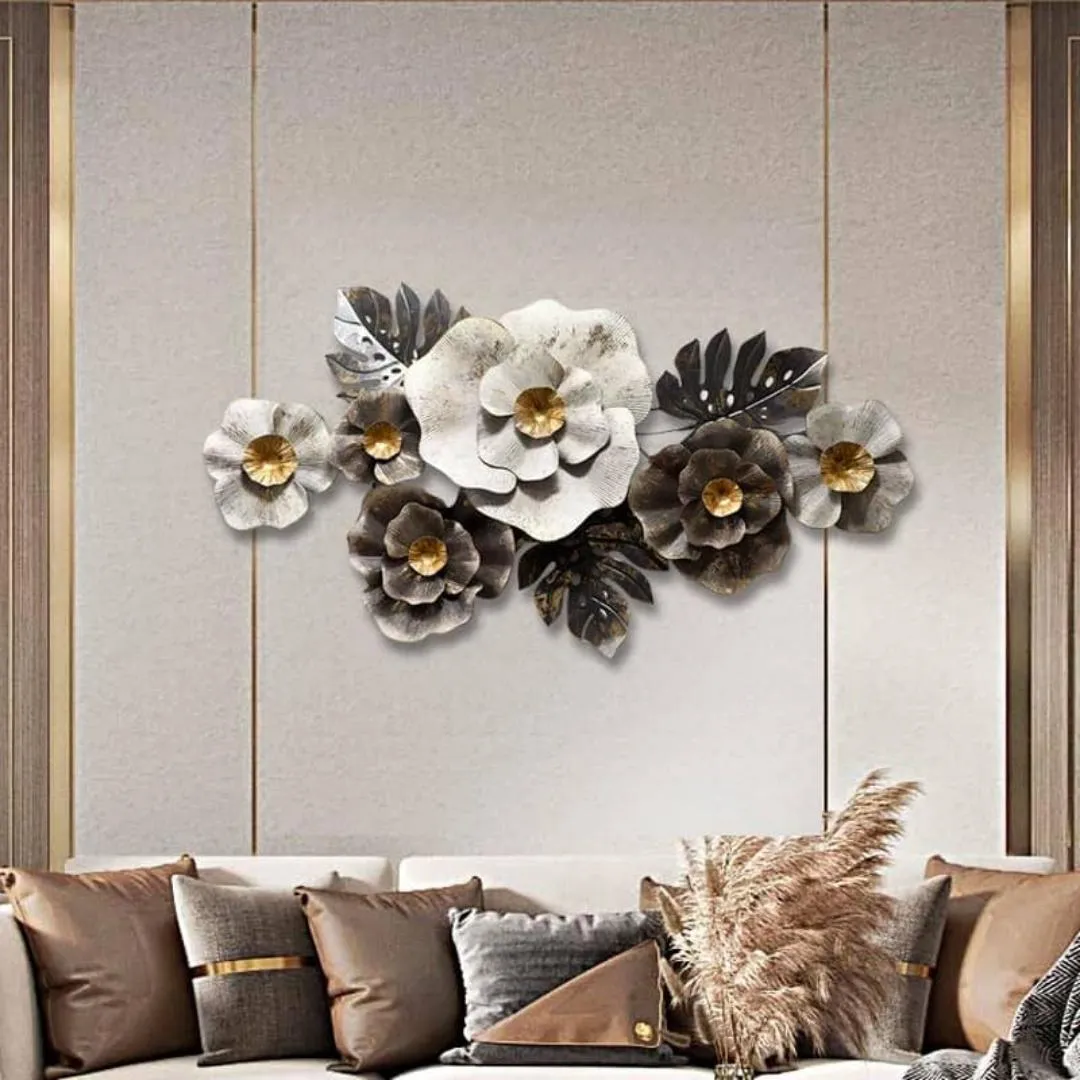 Large-White-Grey-Metallic-Flower-Wall-Art-for-Living-Room