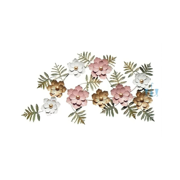 Metal Wall Art for Living Room Decor - Pink & White Floral Leaf