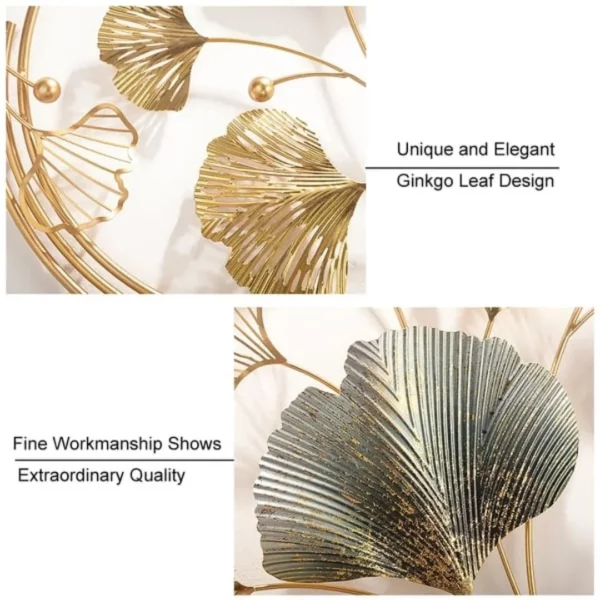 Buy Golden Double Moon Ginkgo Leaf Sculpture Metal Wall Art in India - Multicolor Leaves Metallic Elegance for Nature Inspired Decor Online (Size-48×24 Inches)