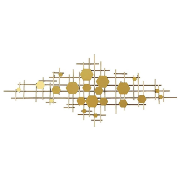 Contemporary Metallic Geometric Wall Art Sculpture - Buy Abstract Grid Patterns for Modern Decor, Online Metal Art Shopping (48×24 Inches)