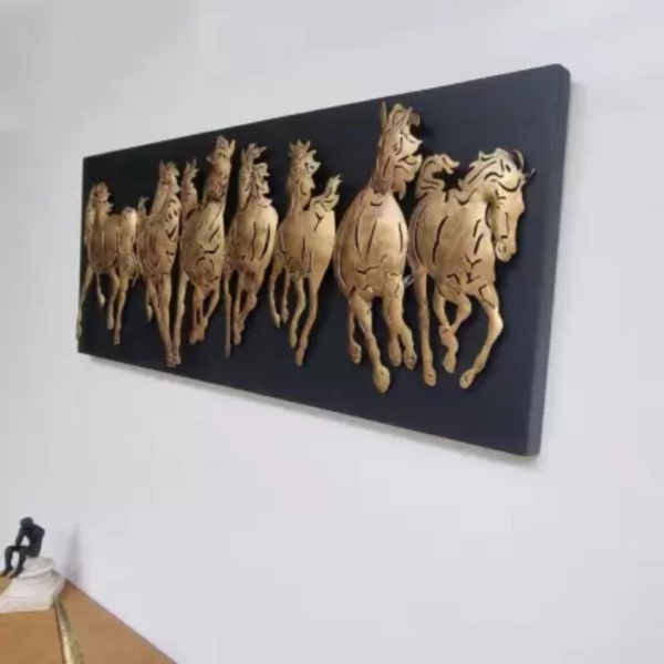 Buy 7 Running Horses LED Metal Wall Art Sculpture on Wooden Board Online - Unique Home Decor (48x24 Inches)